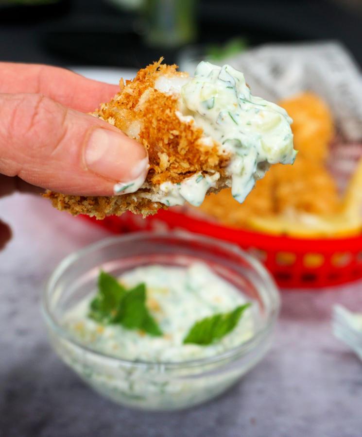 Baked Haddock Goujons With Herby Tzatziki Recipe Cuisine Fiend